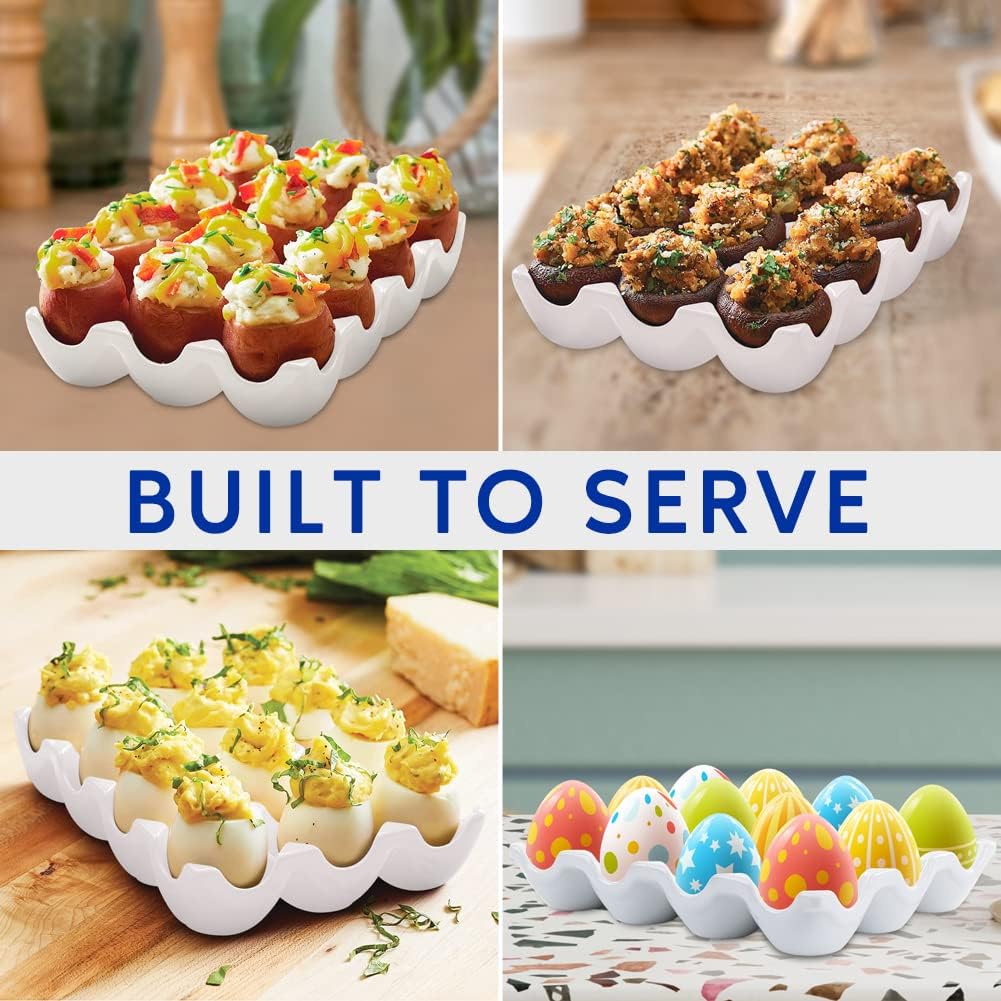 Ceramic Egg Tray Holder 12 Cups Whole Dozen Porcelain Eggs Container Crate Keeper for Countertop Kitchen Storage Fridge Decorative Serving Display