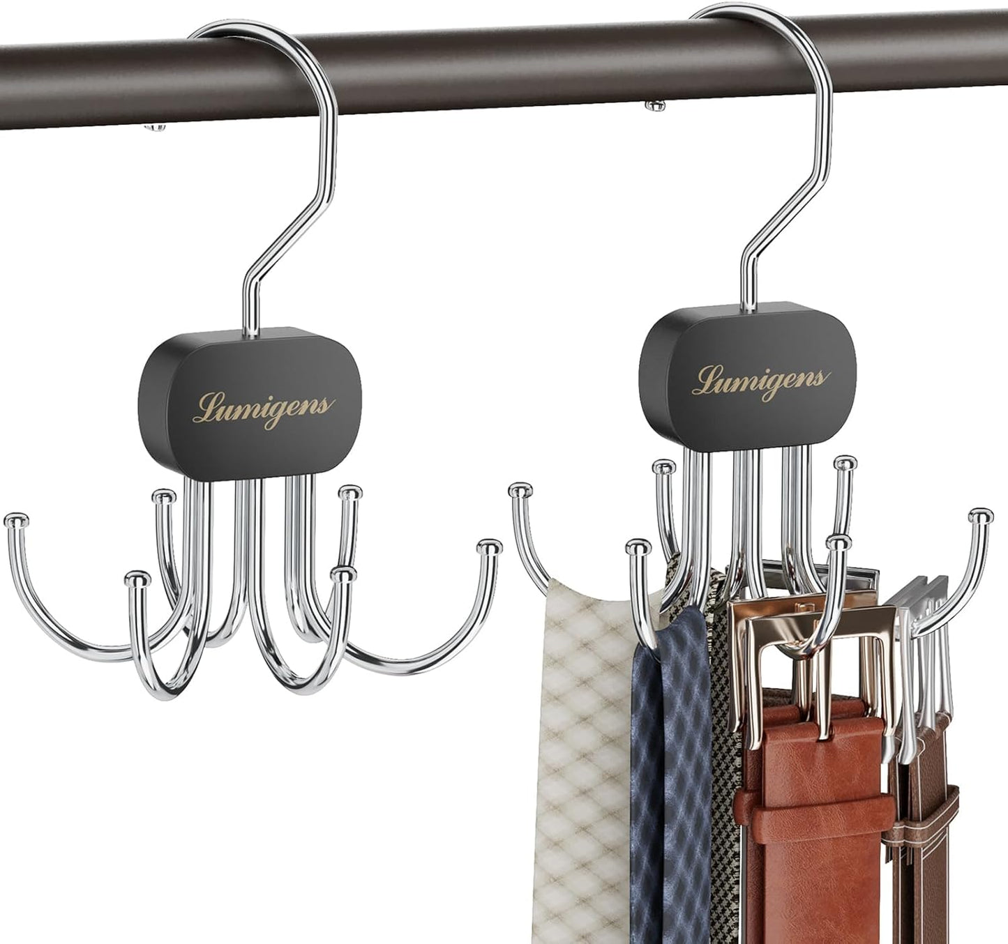 Belt Hanger, Belt Organizer for Closet,Rotatable Tie Rack,Belt Holder,Hanging Closet Organizer Hook for Belt, Bra, Tank Top, Tie, Scarf, Purse,4PCS,Black