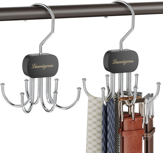 Belt Hanger, Belt Organizer for Closet,Rotatable Tie Rack,Belt Holder,Hanging Closet Organizer Hook for Belt, Bra, Tank Top, Tie, Scarf, Purse,3PCS,Black