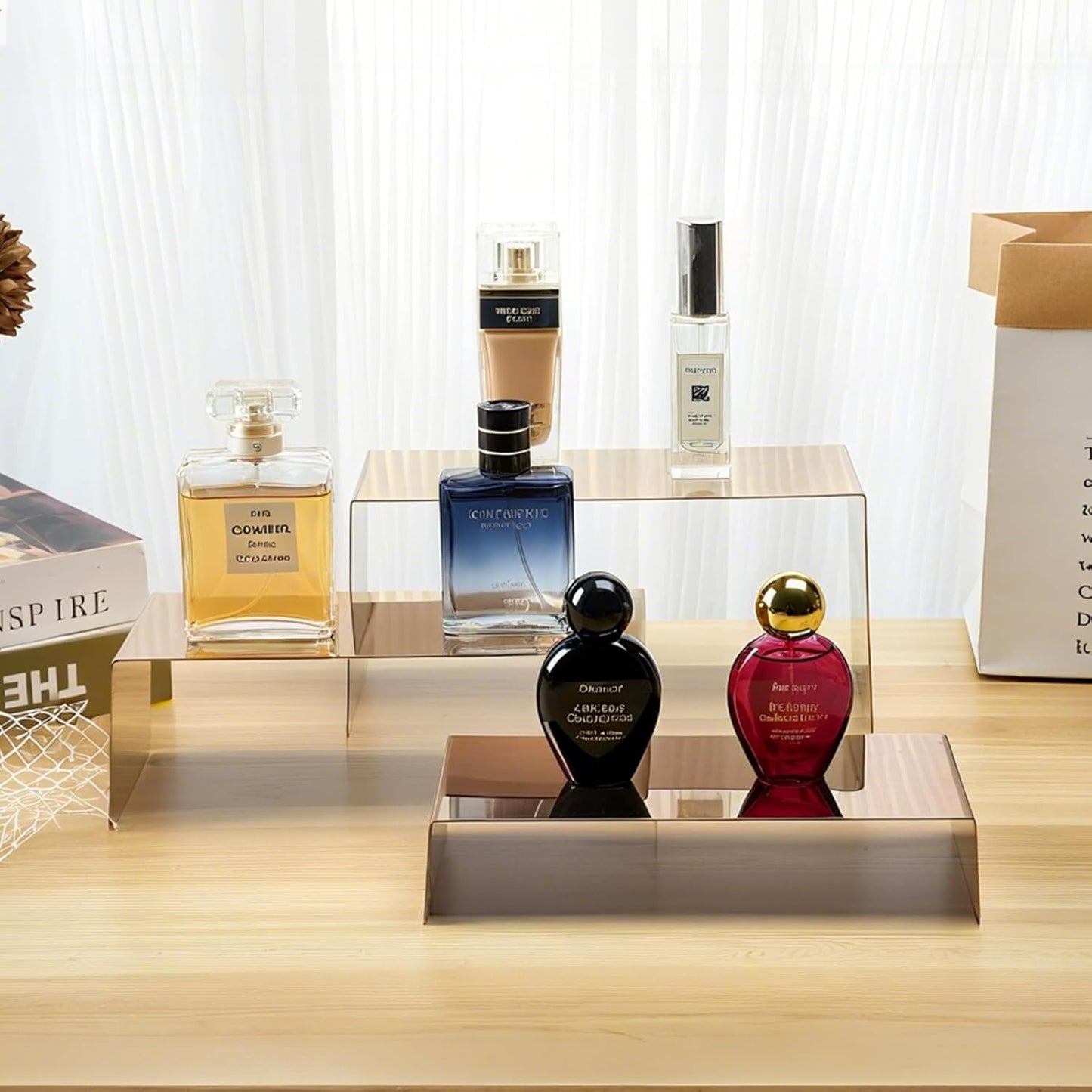 Purse Display Stands - 3 Stainless Steel Perfume Display Stands Metal Shoe Display Riser Stand for Home Boutique Retail Store Showcase, Mirror