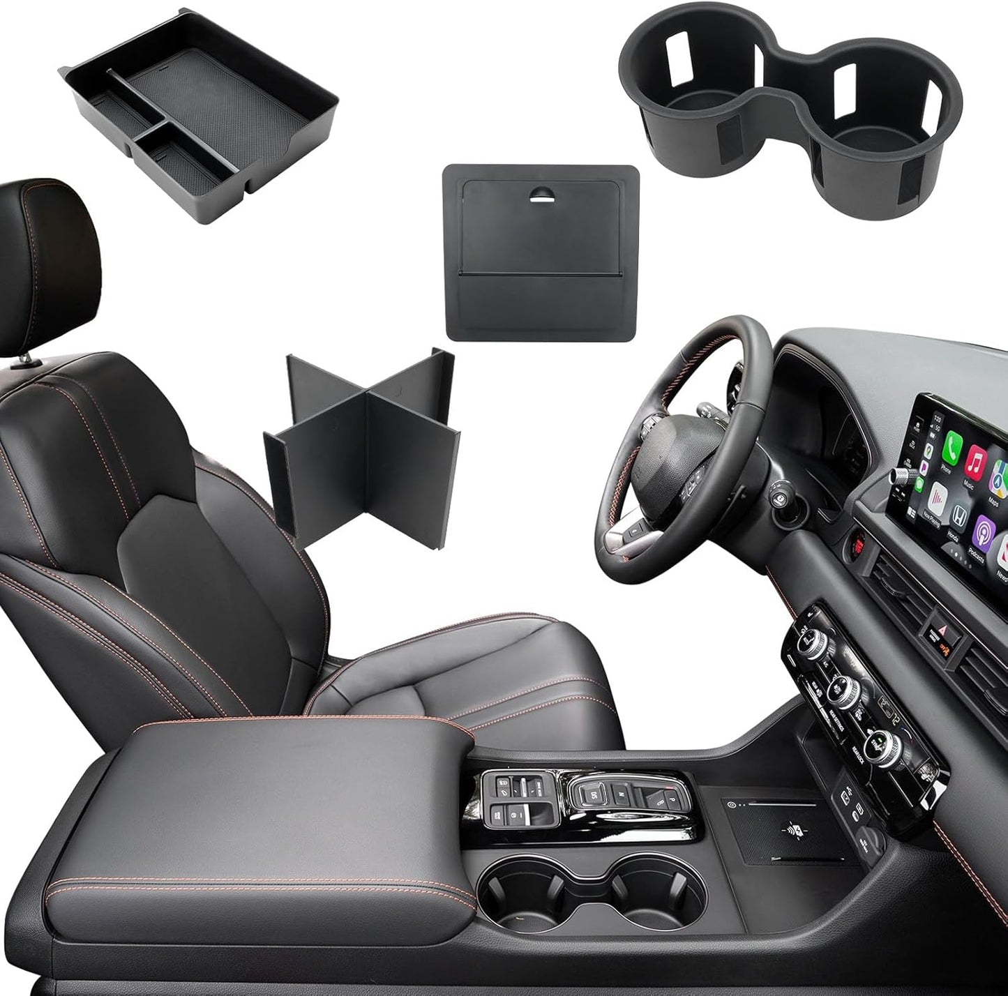 4PCS Center Console Organizer Tray for 2026-2023 Honda Pilot Ridgeline Passport Accessories, Armrest Storage Box and Divider, Hidden Storage Box and Cup Holder for Honda Pilot Ridgeline Passport