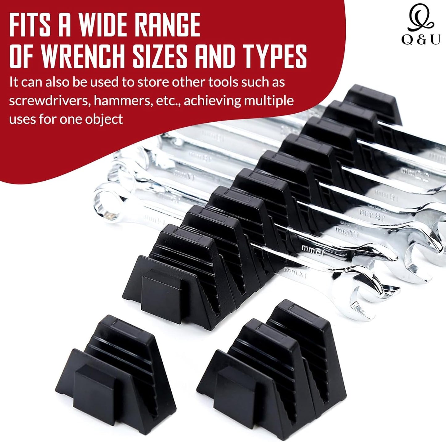 Q&U Wrench Organizer Modular System – 48 PCS Magnetic Wrench Organizer for Tool Box Drawer, Modular Wrench Organizer and Wrench Storage Rack, Heavy Duty Wrench Holder