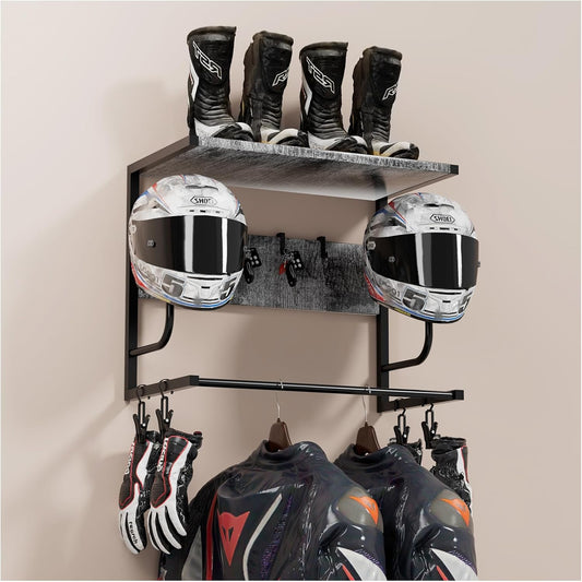 Motorcycle Helmet Holder Wall Mounted, Helmet Holder Wall Mount with Helmet Rack, Motorcycle Helmet Rack for Most of Helmet and Clothes