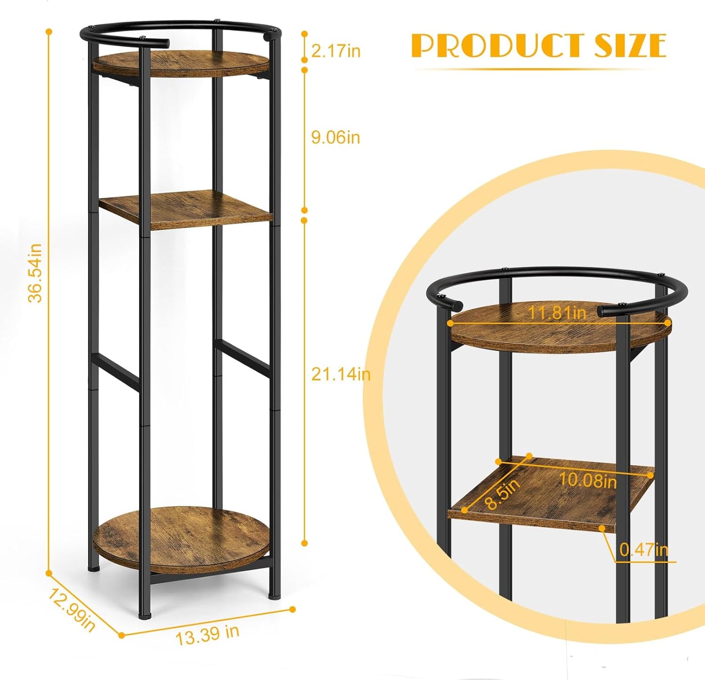 5 Gallon Water Dispenser Jug Stand 3-Tier Drink Beverage Dispenser Holder with Storage Shelf, 36.5'' Tall Water Stand for 1-5 Gallon Water Bottles/Crocks, Water Jug, Plants, Rustic Brown & Black