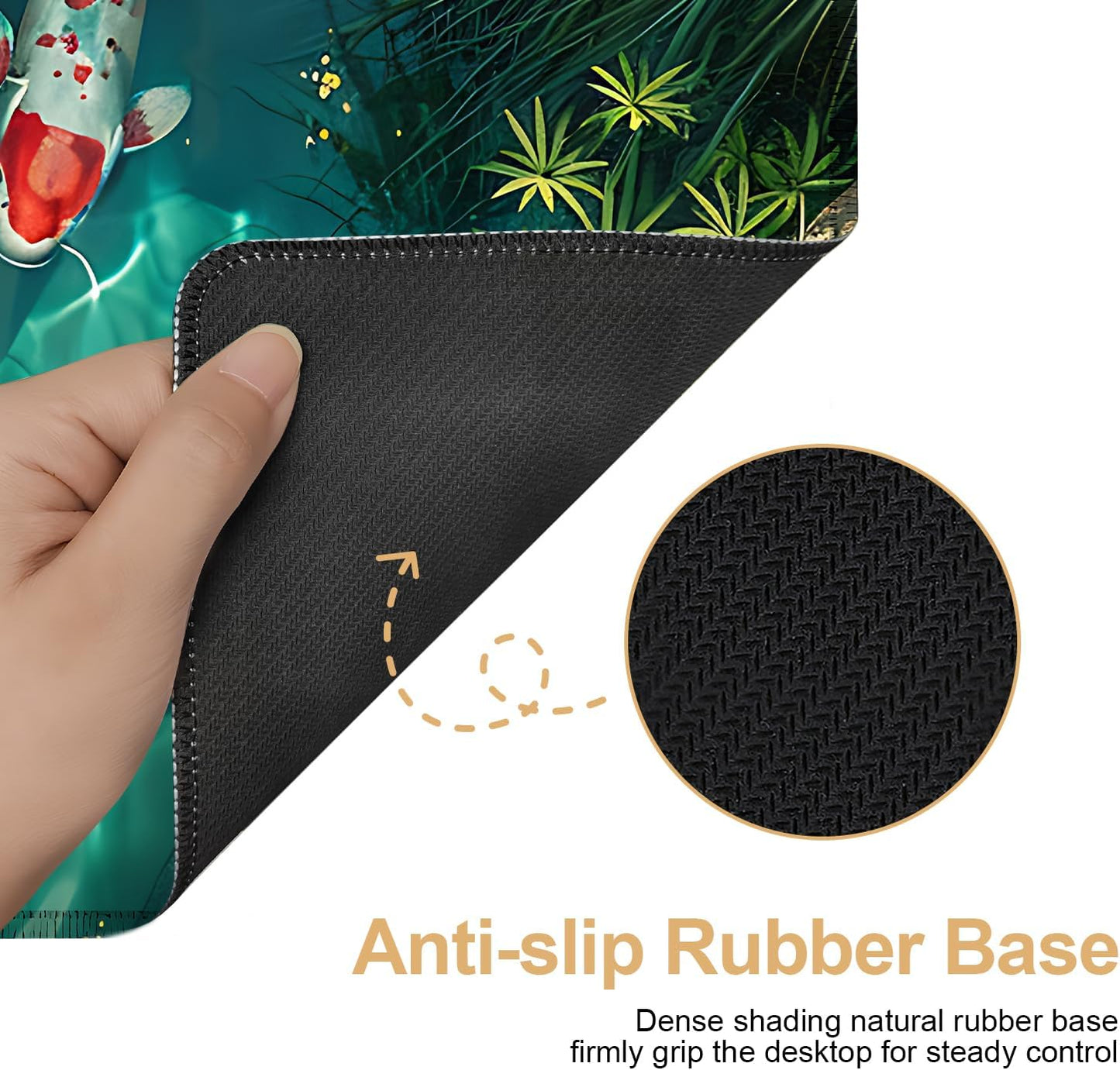 Large Mouse Pad Koi Fish Desk Mat, Extended Gaming Mouse Pad with Non-Slip Rubber Base, Thick 3mm Smooth Surface Keyboard Mat for Office & Home,35.43 x 15.75 in