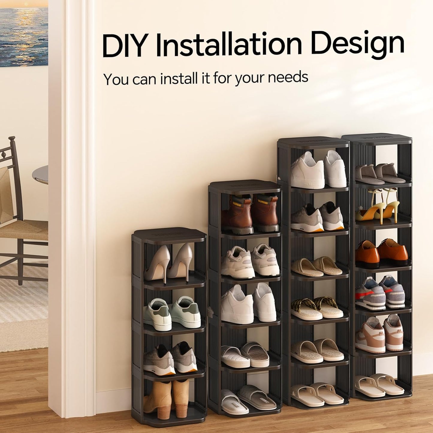 Kitstorack Stackable 16-Tier Shoe Rack for Closet & Entrance - Tall, Narrow, Vertical Shoe Stand - Plastic, Free Standing - Ideal for Small Spaces