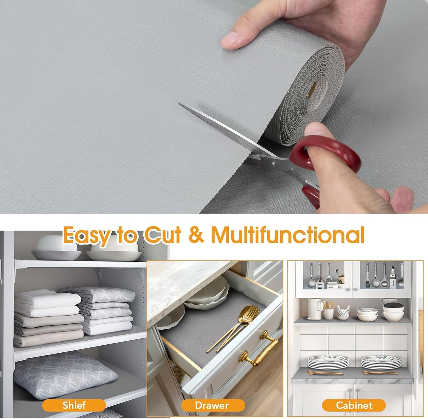 Shelf and Drawer Liner for Kitchen Cabinets Non-Adhesive, Strong Grip Non-Slip Thickened Cabinet Liners for Shelves, Waterproof Mats for Dresser Cupboard, Pure Gray, 17 in x 20 Feet