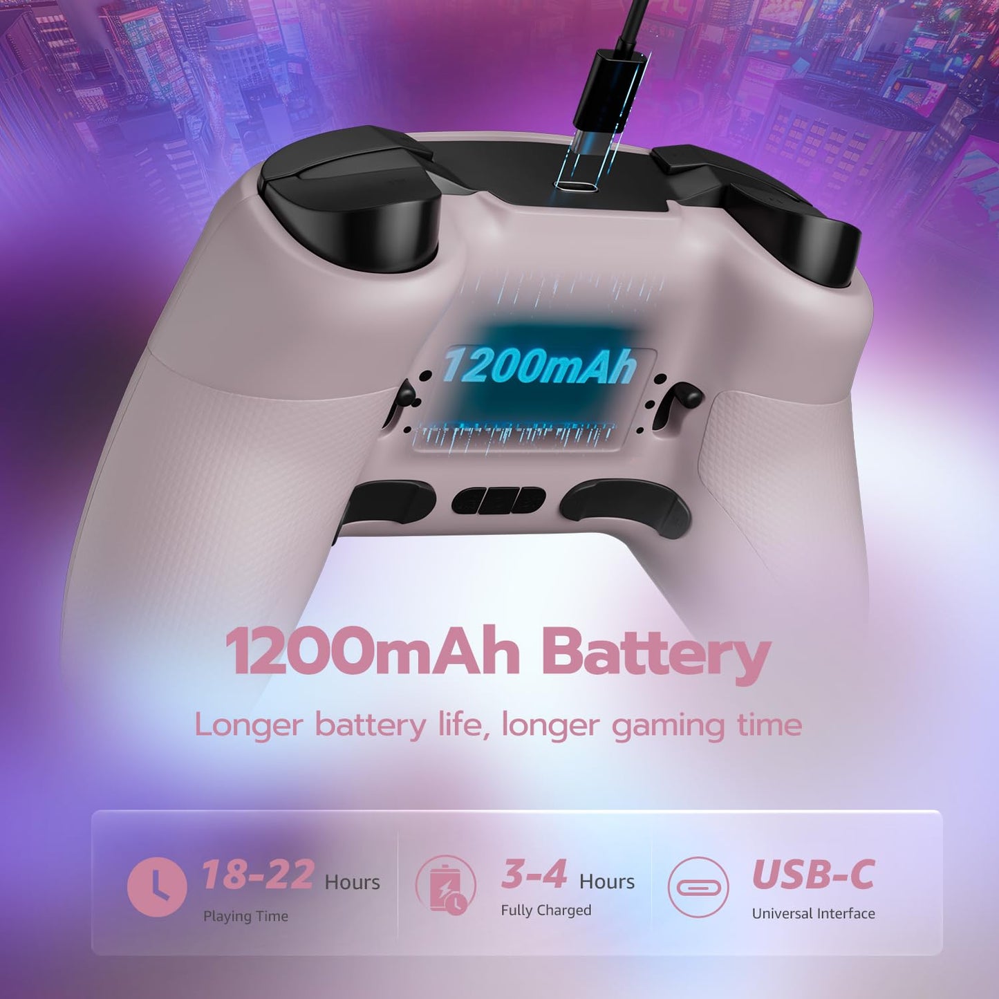ISHAKO Wireless Gaming Controller – 1000Hz Polling, 1200mAh Battery PC Controller, Back Buttons, Hall effect Joystick, Hall Triggers, 3-Mode Triggers 2.4G&Bluetooth Controller for PC/Steam/iPhone/Android/Switch -Metallic Berry Powder