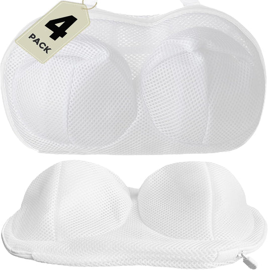 Large Bra Laundry Bags for Washing Machine, Fits All Cups Anti Deformation Bra Washing Bag, Lingerie Bags for Washing Delicates (4 Pack White)
