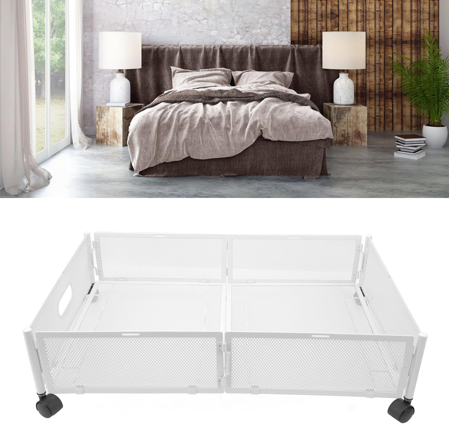 Under Bed Storage Containers with Wheels Grid Pattern Removable Type Shoe Storage Drawer Under Bed Detachable Metal for