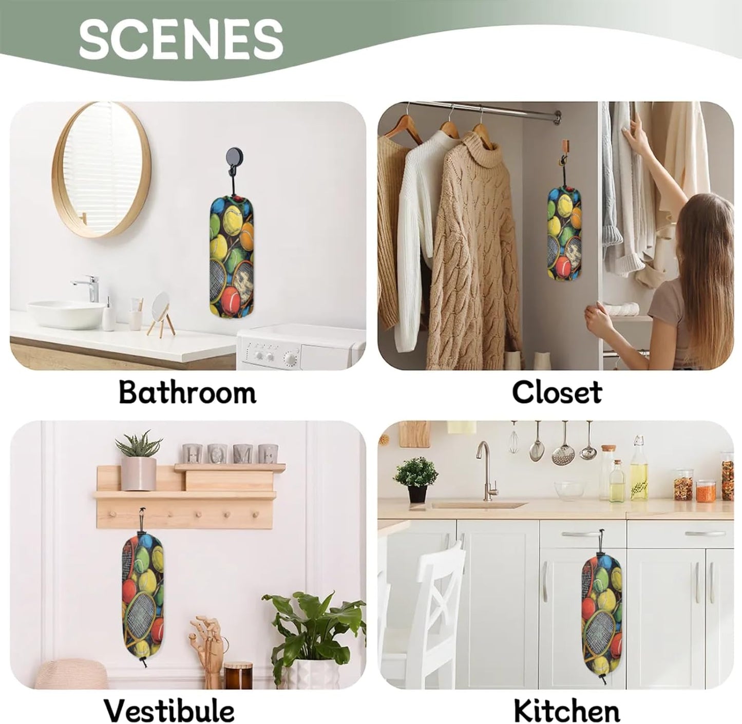 Sport Tennis Plastic Bag Holder 2 Pcs Grocery Bag Organizer Reusable Trash Bags Organizer Wall Mount Washable Kitchen Dispenser Holders with Drawstring Closure