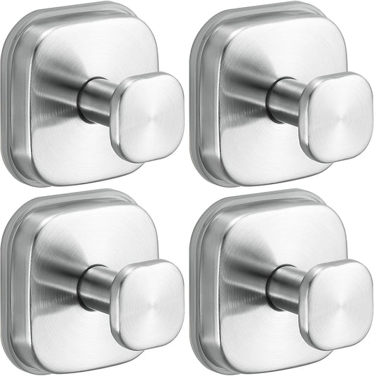 Suction Cup Hooks for Shower - Resuable Bathroom Hooks for Towels, Robes & Loofah - No-Drill Mounting on Kitchen,Walls,Metal,Glass,Mirrors,Tile & Smooth Non-Porous Surfaces (4, Brushed Nickel)