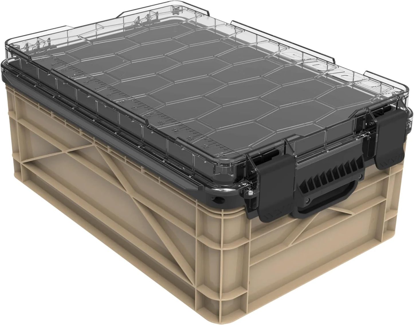 SIDIO Weather Resistant Stackable Storage Bins for Organization - Half-Size Plastic Bin with Dividers for Garage Organization, Home Storage - Heavy Duty Organizer Box (Tan)