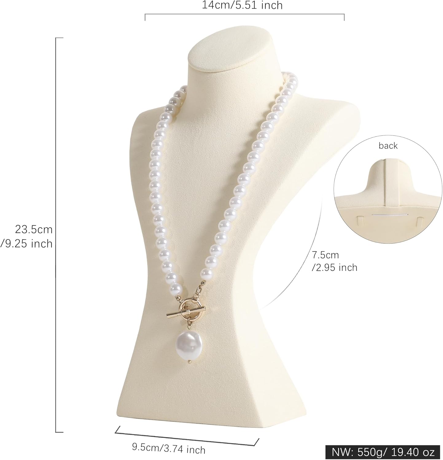 GemeShou Beige necklace storage hanger stand jewelry organizer, Velvet jewelry stand necklace holder, jewelry mannequin bust for necklaces, jewelry bust display stands【Beige-Medium height 9.25 inch】