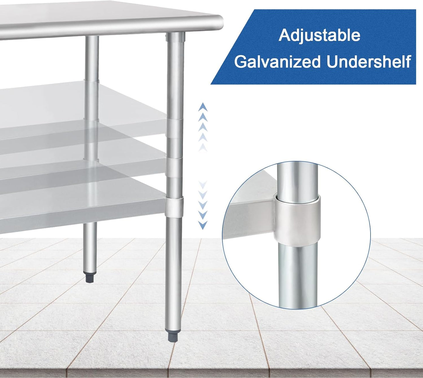 HARDURA Stainless Steel Table 30X36 Inches with Undershelf and Galvanized Legs NSF Heavy Duty Commercial Metel Table for Food Prep
