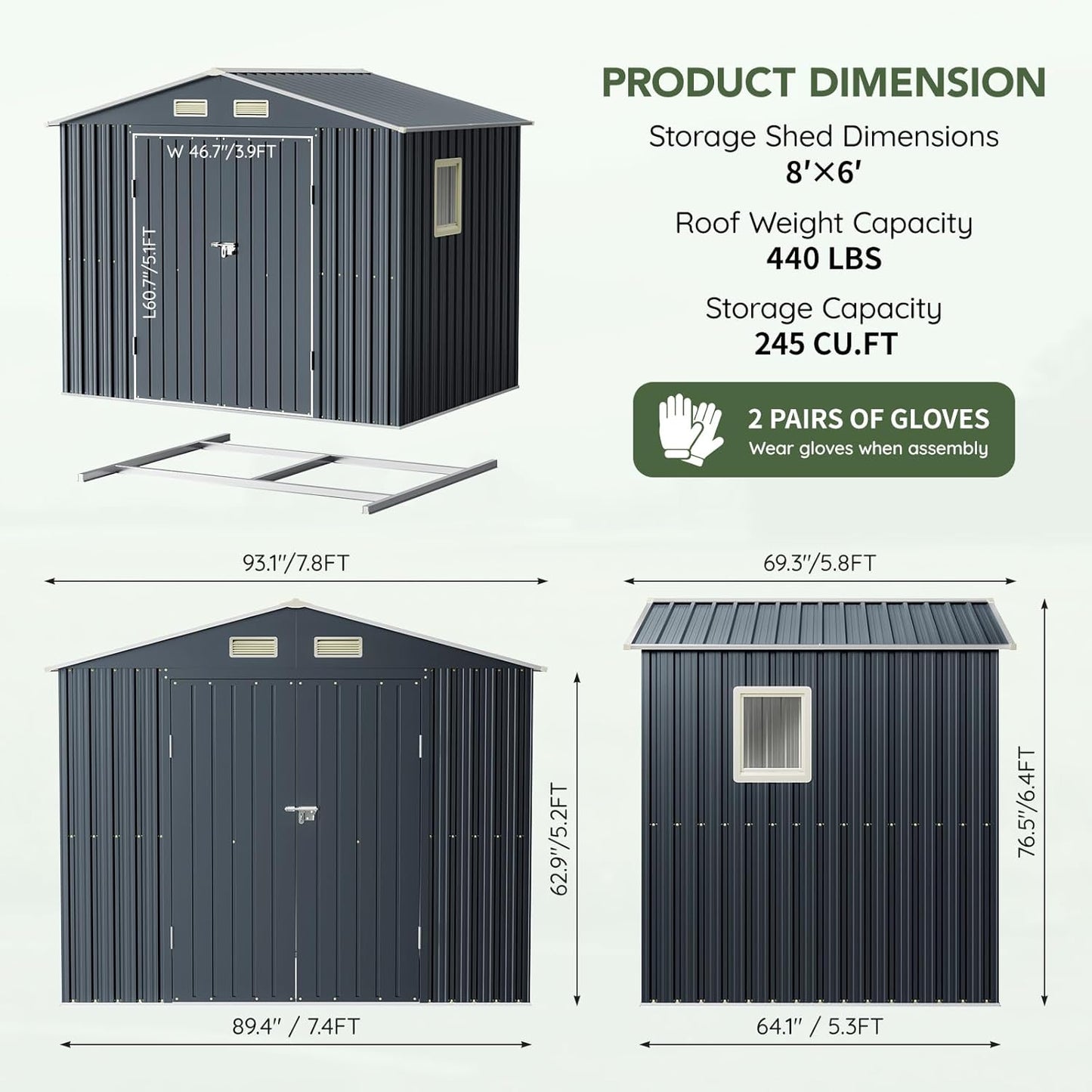 Breezz 6x4FT Metal Storage Shed with Floor Frame & Lockable Doors, Outdoor Steel Garden Shed with Clear Window, Weatherproof Tool Storage for Patio, Yard, and Backyard, Nightblue