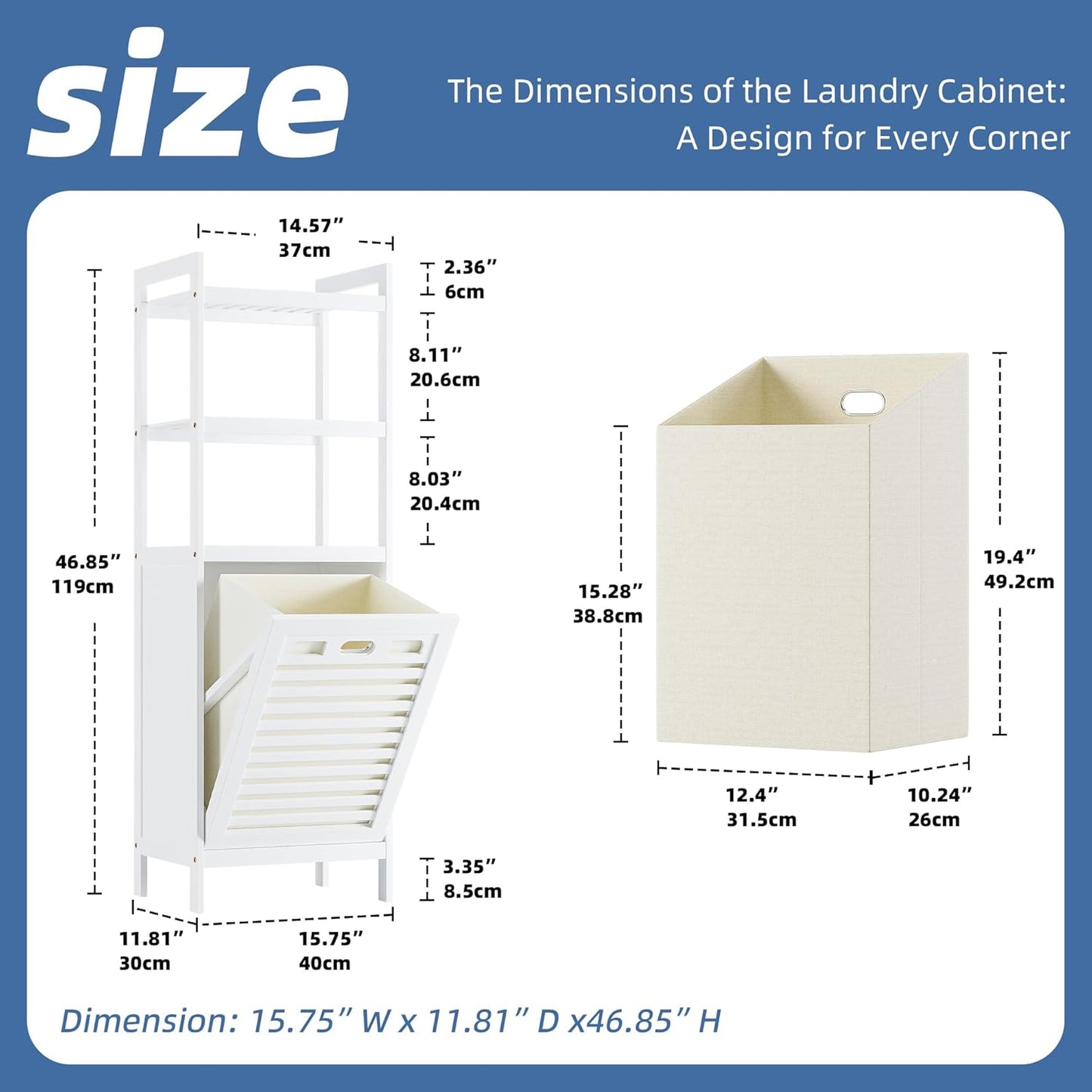 HITNET Bamboo Tilt Out Hamper, Bathroom Laundry Cabinet with Hidden Foldable Basket, Freestanding Clothes Storage Organizer with Storage Shelf, White