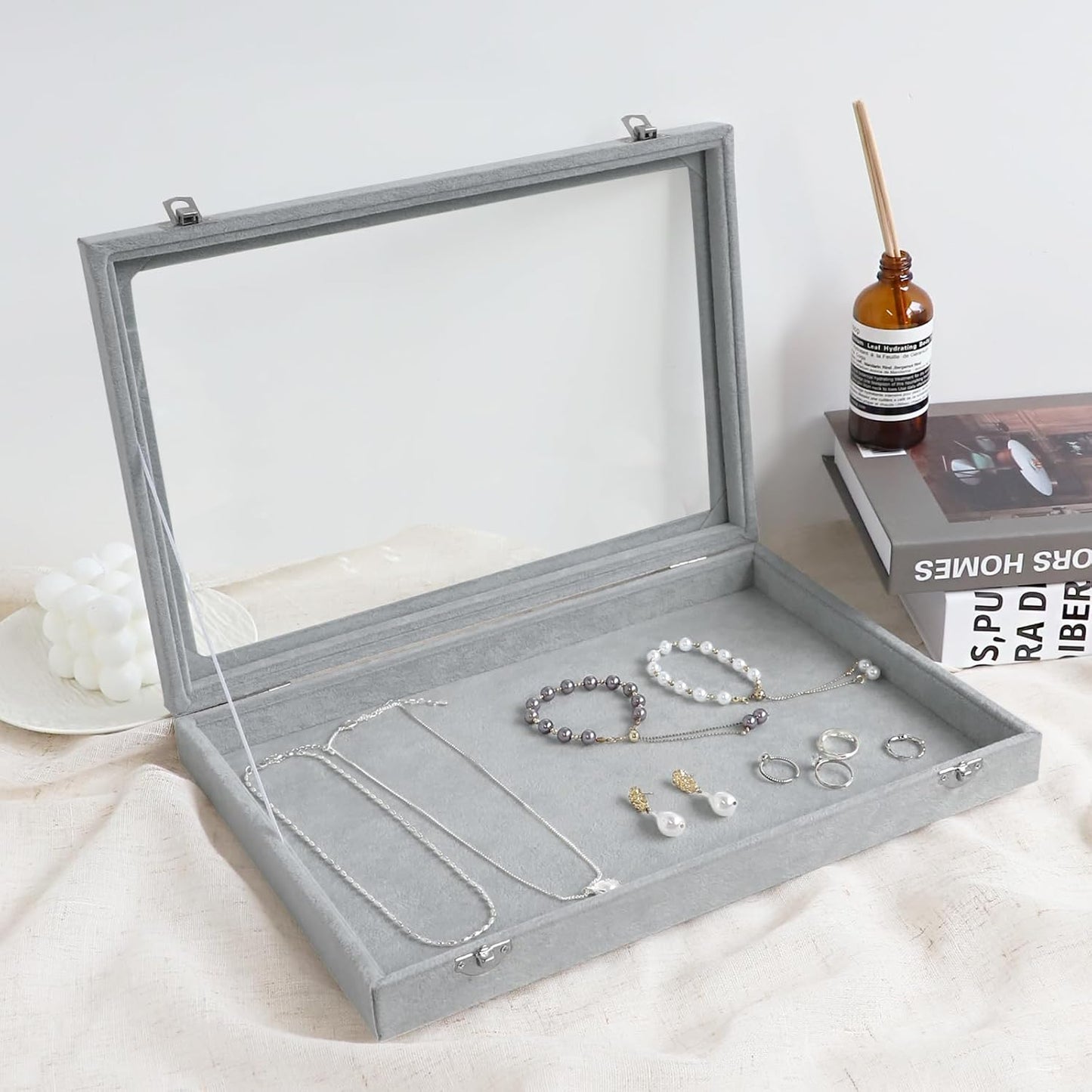 Wudygirl Velvet Jewelry Organizer Empty Jewelry Tray Organizer Jewelry Box Storage Case Display Necklaces Earring Stackable Tray Containers Clear Lid (DIY Box)