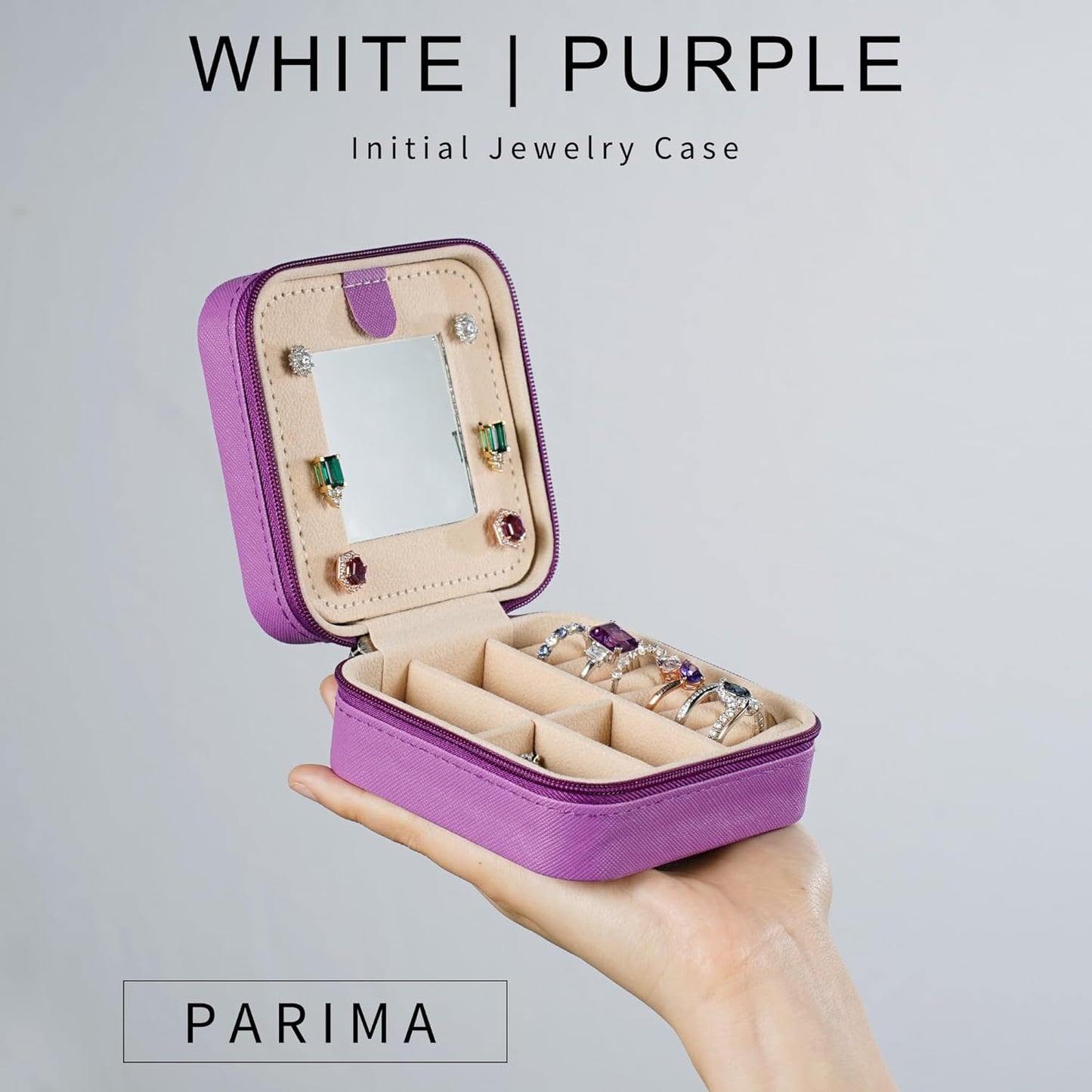 Parima Christmas Gifts for Mom - Small Travel Jewelry Box, Travel Jewelry Case with Mirror for Necklace Earrings Rings Organizer | Birthday Gifts Christmas Travel Gifts for Mom - Letter F, Purple