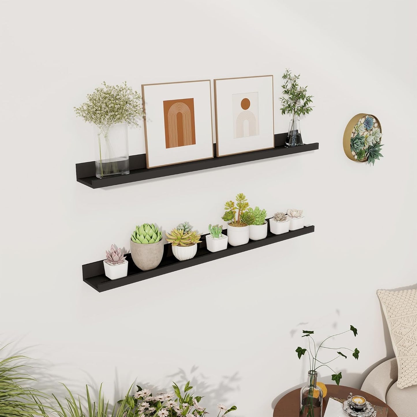 Axeman 30 Inch Floating Shelves Black | Picture Ledge Shelf Set of 2 | Rustic Picture Shelf for Wall with Ledge | Black Wall Shelves with Lip | Photo Ledges Nursery Bookshelf