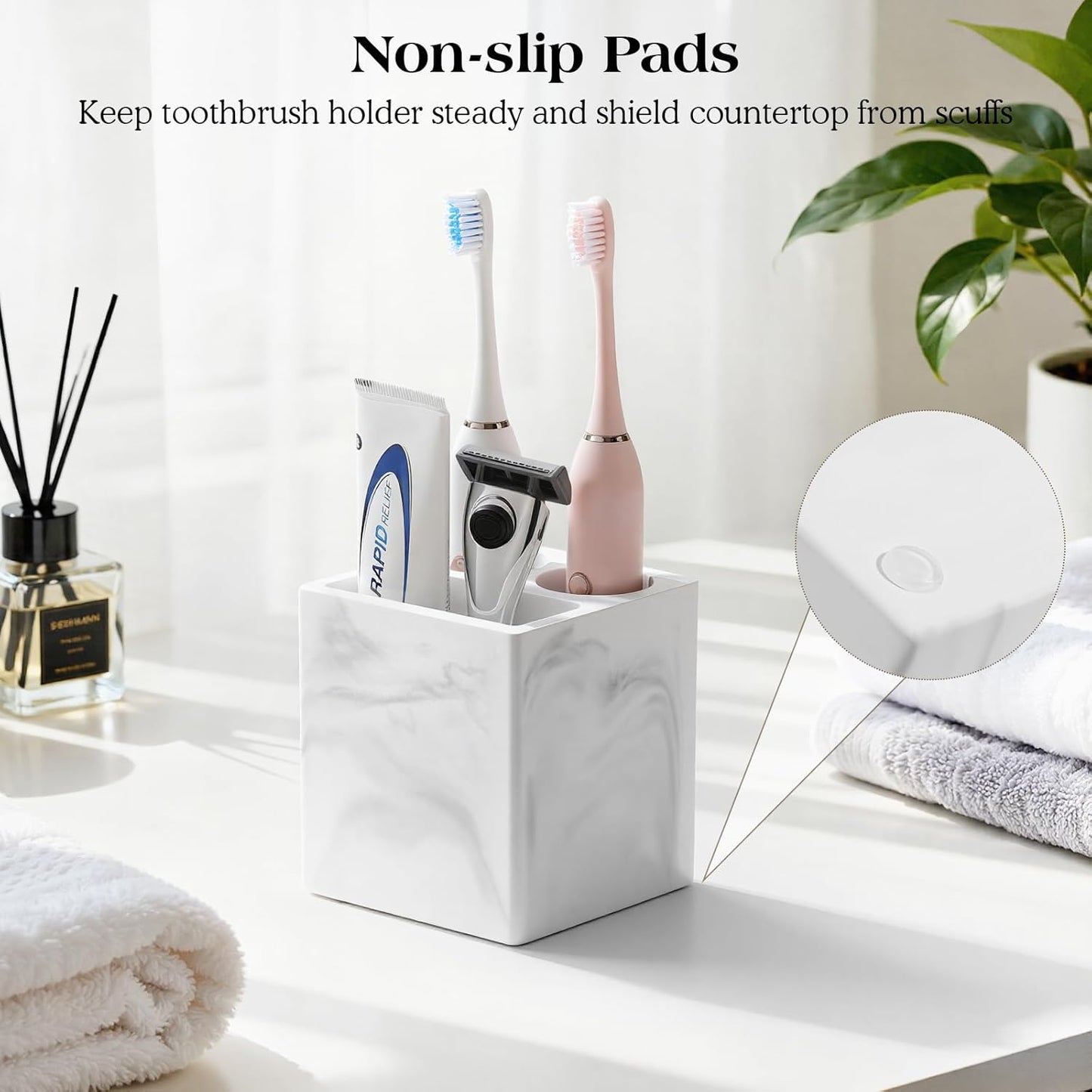 Luxspire Toothbrush Holder, 3 Slots Fast Drying Tooth Brush Holder for Bathroom, Diatomite Electric Tooth Brush and Toothpaste Organizer for Bathroom Kitchen Vanity Countertop, Marble White