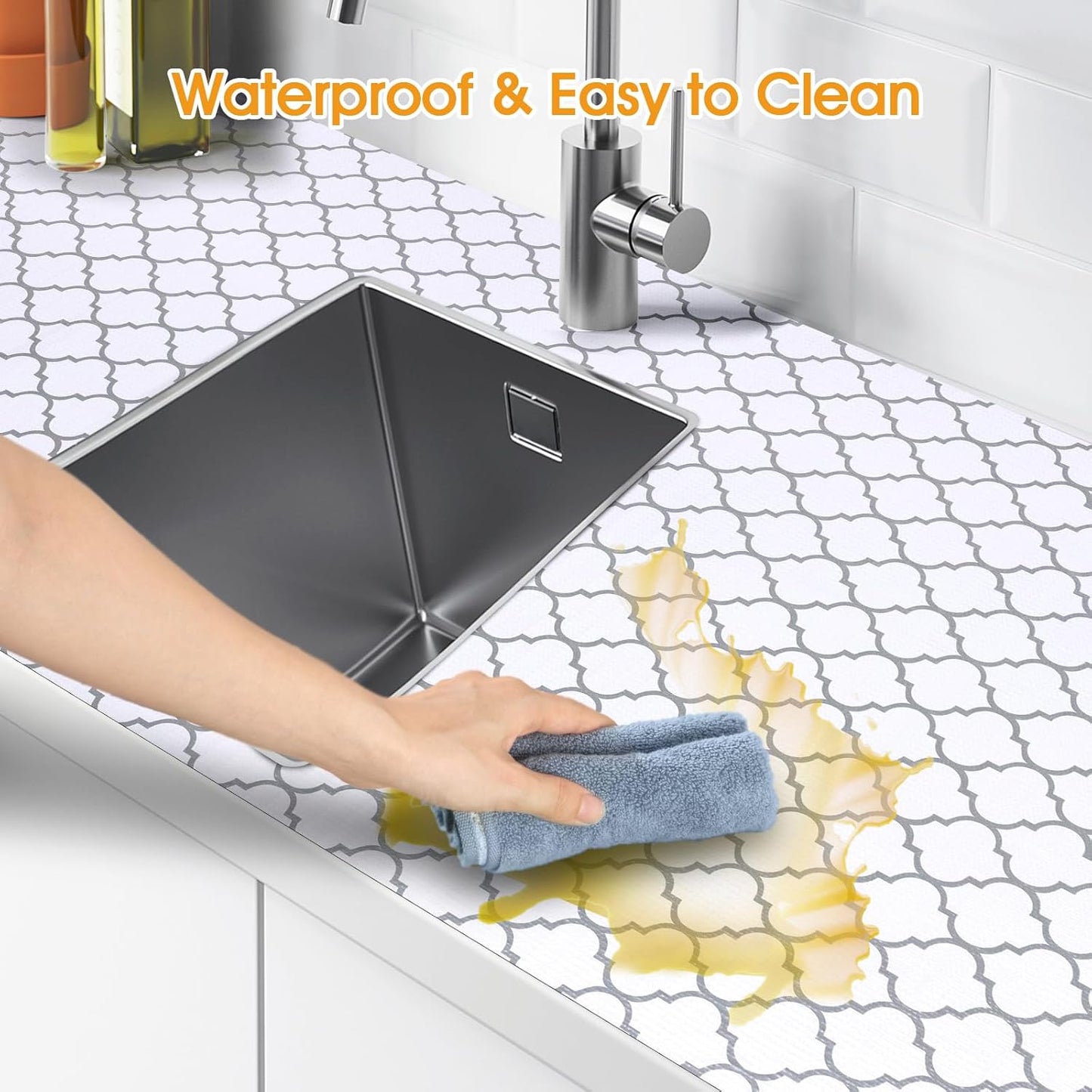Shelf and Drawer Liner for Kitchen Cabinets Non-Adhesive, Strong Grip Non-Slip Thickened Cabinet Liners for Shelves, Waterproof Mats for Dresser Cupboard, White/Gray, 23 in x 20 Feet