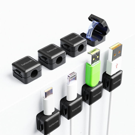 8-Pack Magnetic Cable Clips, Adhesive Cord Holder for Desk, Nightstand, Wall, Car - Secures USB/HDMI/Charger Cables (No Residue, Black)