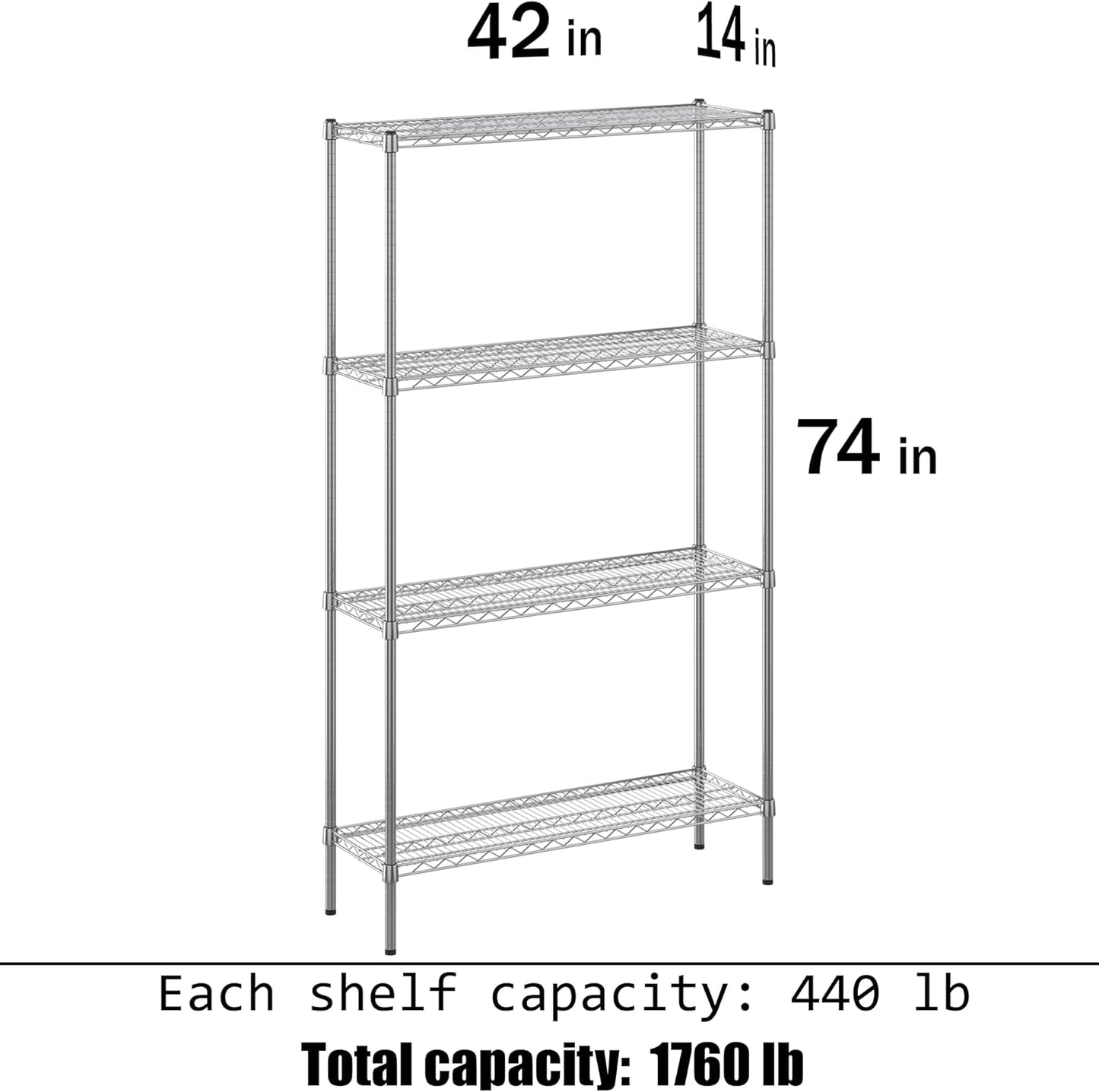 14" Deep x 42" Wide x 74" Height Wire Shelving Kit | 4-Tier | NSF Commercial Storage Rack Unit