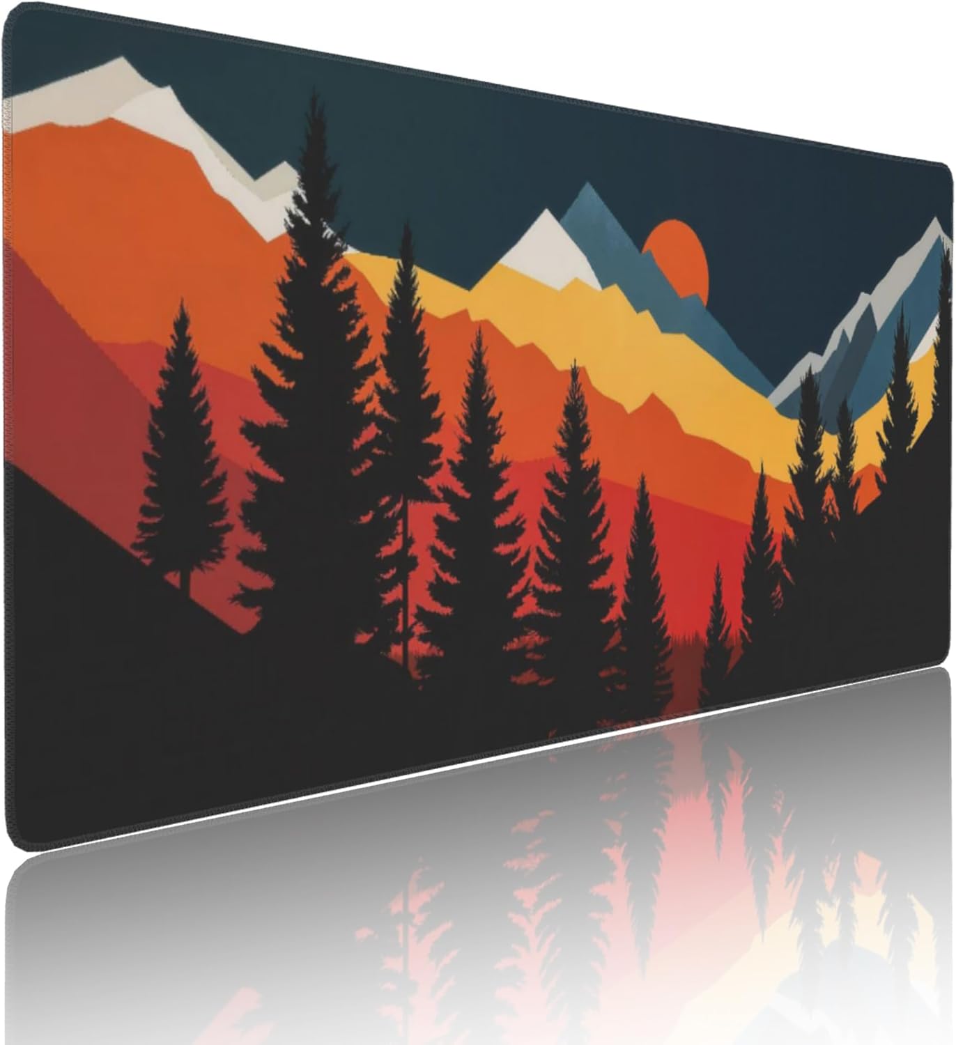 Colorful Mountain Forest Large Mouse Pad, Vintage Aesthetic Gaming Desk Mat, XXL Keyboard Desk Pad Mat for Desktop, 35.4"x15.7" Non-Slip Base Big Mousepad with Stitched Edges