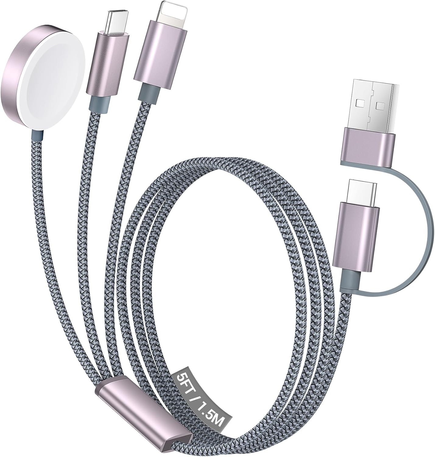 Temdan for Travel Vacation Essentials,3 in 2 USB C Cable for Apple Watch Charger/iPhone 17 Charger/Lightning,Multi Charging Cable Cord,Camping Essentials,Portable Designed for iWatch &iPhone 16-12-5FT