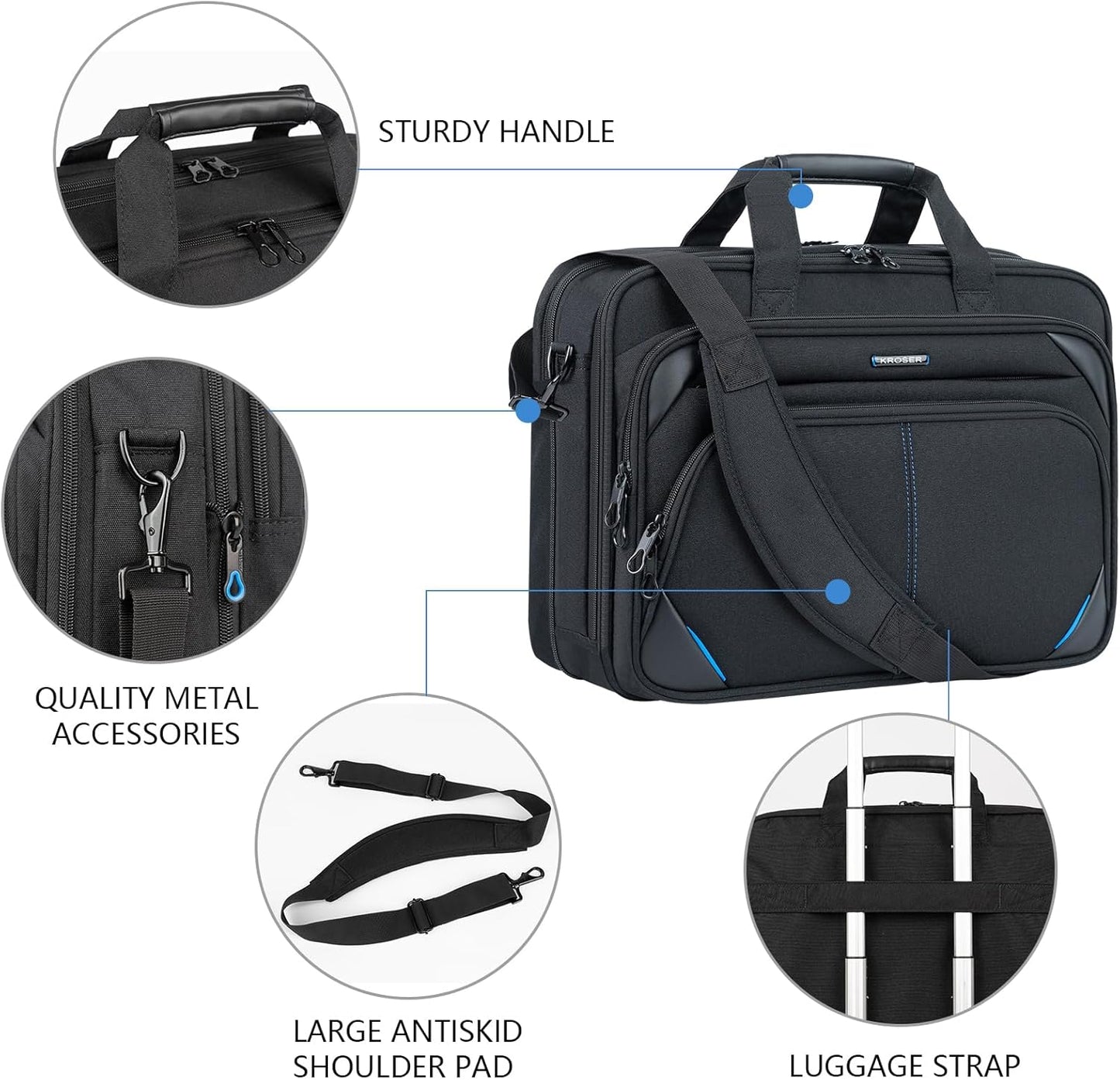 KROSER Laptop Bag 17.3 Inch Premium Laptop Briefcase, Expandable Laptop Shoulder Messenger Bag Durable Computer Case