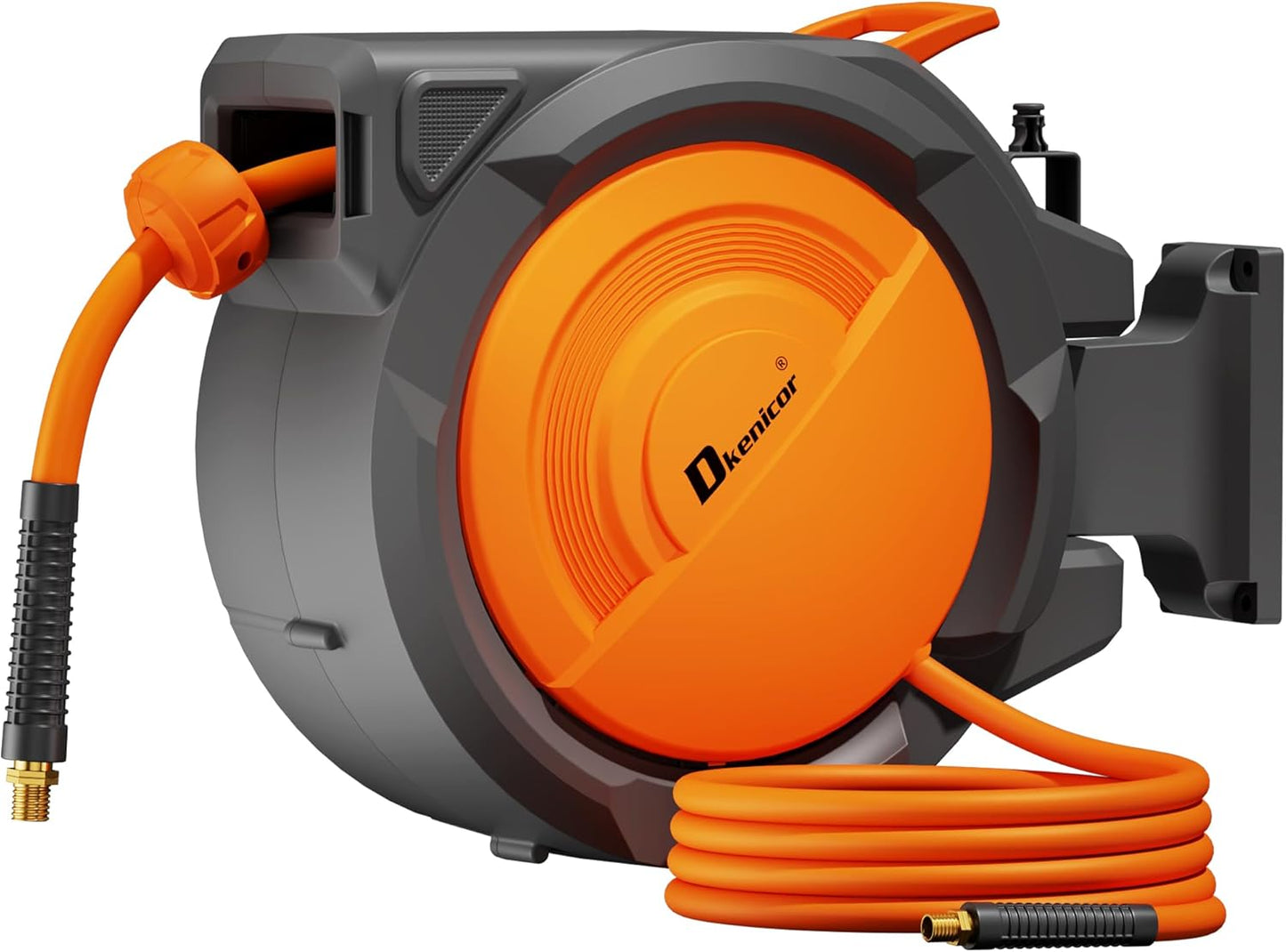 Retractable Air Hose Reel, 3/8" x 120ft Hybrid Hose, Auto Rewind Enclosed Air Compressor Hose Reel with 180° Swivel Bracket, Max 300 PSI Any Length Lock for Garage & Workshop