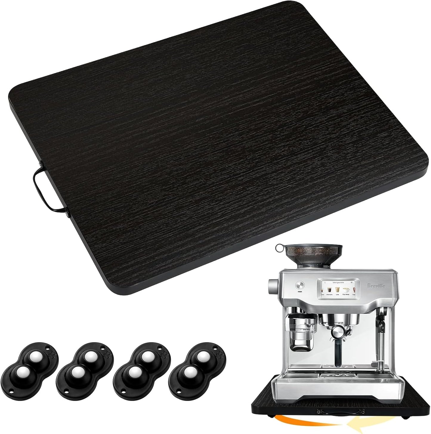 Sliding Tray for Coffee Maker, 360° Rotating Appliance Slider for Kitchen Appliances, Wooden Sliding Tray Suitable for Kitchen Countertops and Kitchen Appliances(Black, Large)