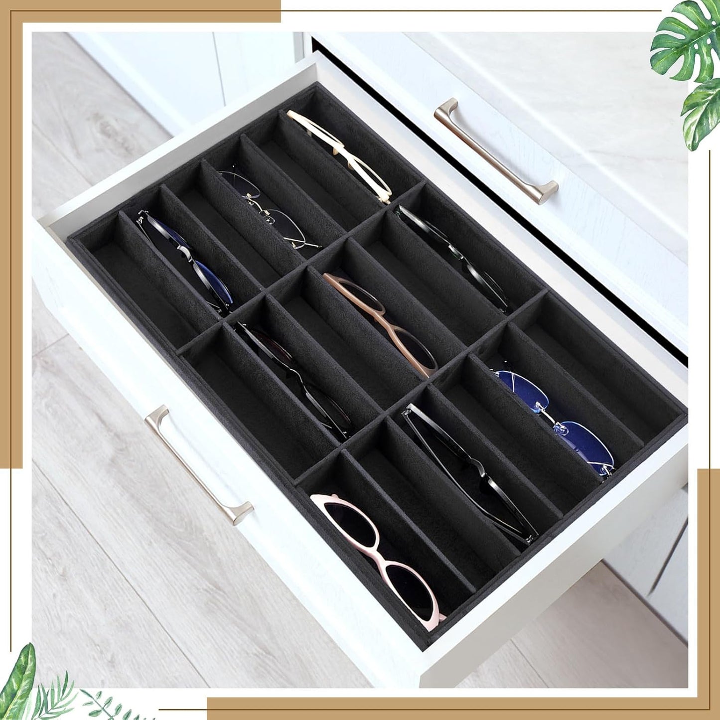 Amylove 2 Pcs Sunglass Organizer Trays Glasses Stackable Jewelry Trays Sunglass Organizer Display Box (18 Grids,Black)
