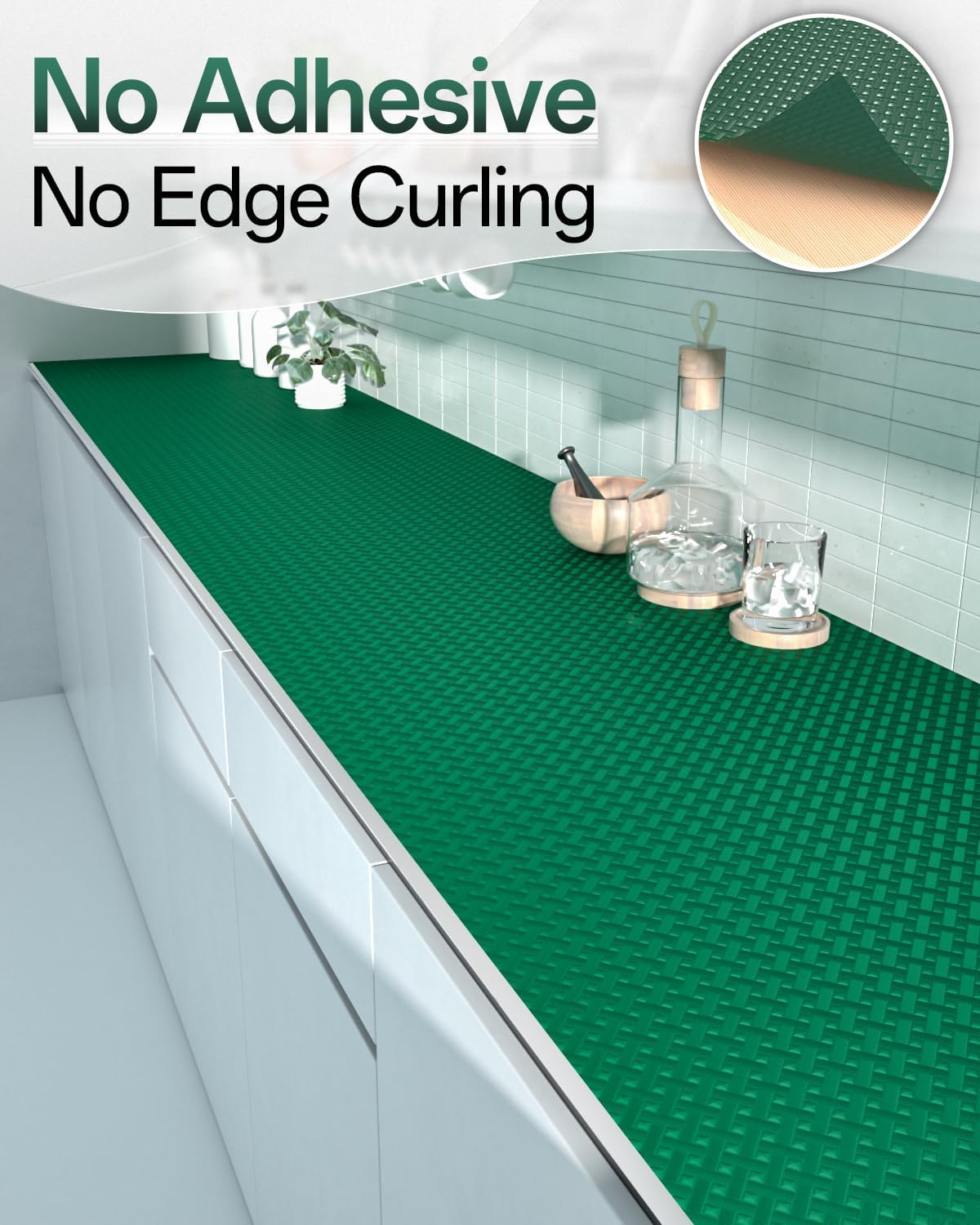 Shelf and Drawer Liner for Kitchen Cabinet, Non-Adhesive 18in x 360in Waterproof Contact Paper Refrigerator Liners Thickened Durable EVA Material Non Slip Mat for Dresser Cupboard Pantry Protector