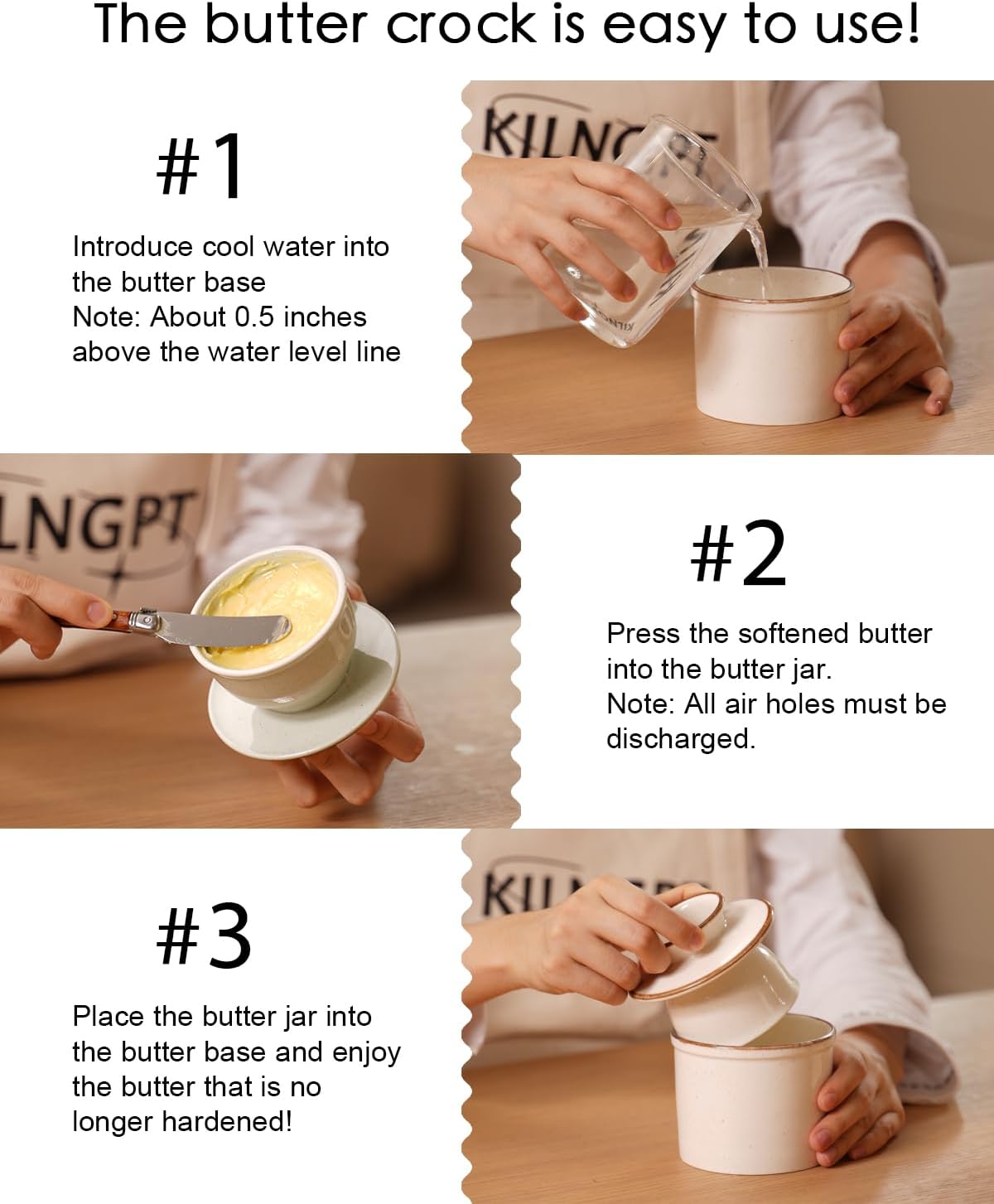 French Butter Dish, Butter Crock for Counter with Water Line, Ceramic Butter Keeper for Spreadable Butter - Chrismas Gift Home Kitchen Decor - Reactive Glaze Collection - White