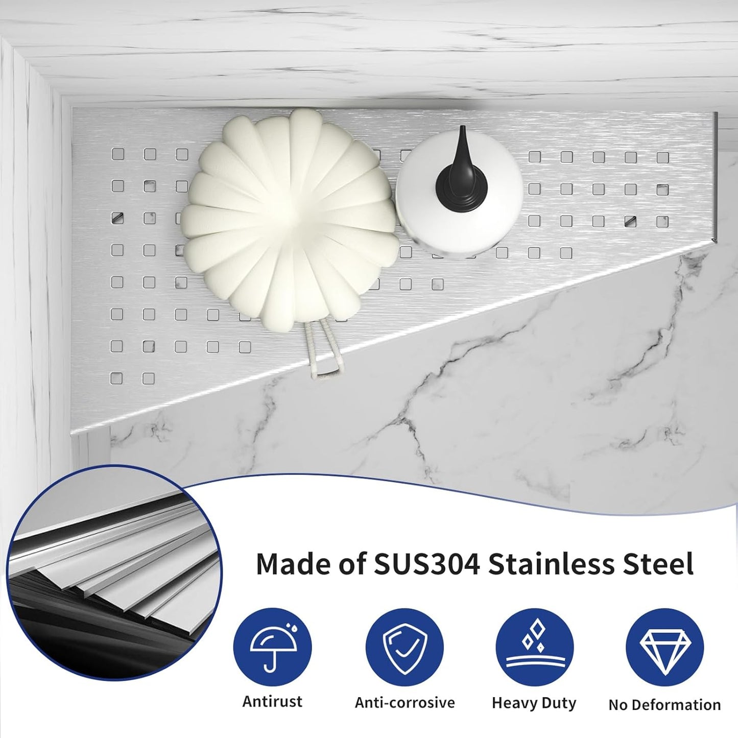 Corner Shower Shelf, Brushed 12" Trapezoid Floating Shelf, 304 Stainless Steel Grid Design Recessed Bathroom Shelf for Tiled Wall, No Drilling