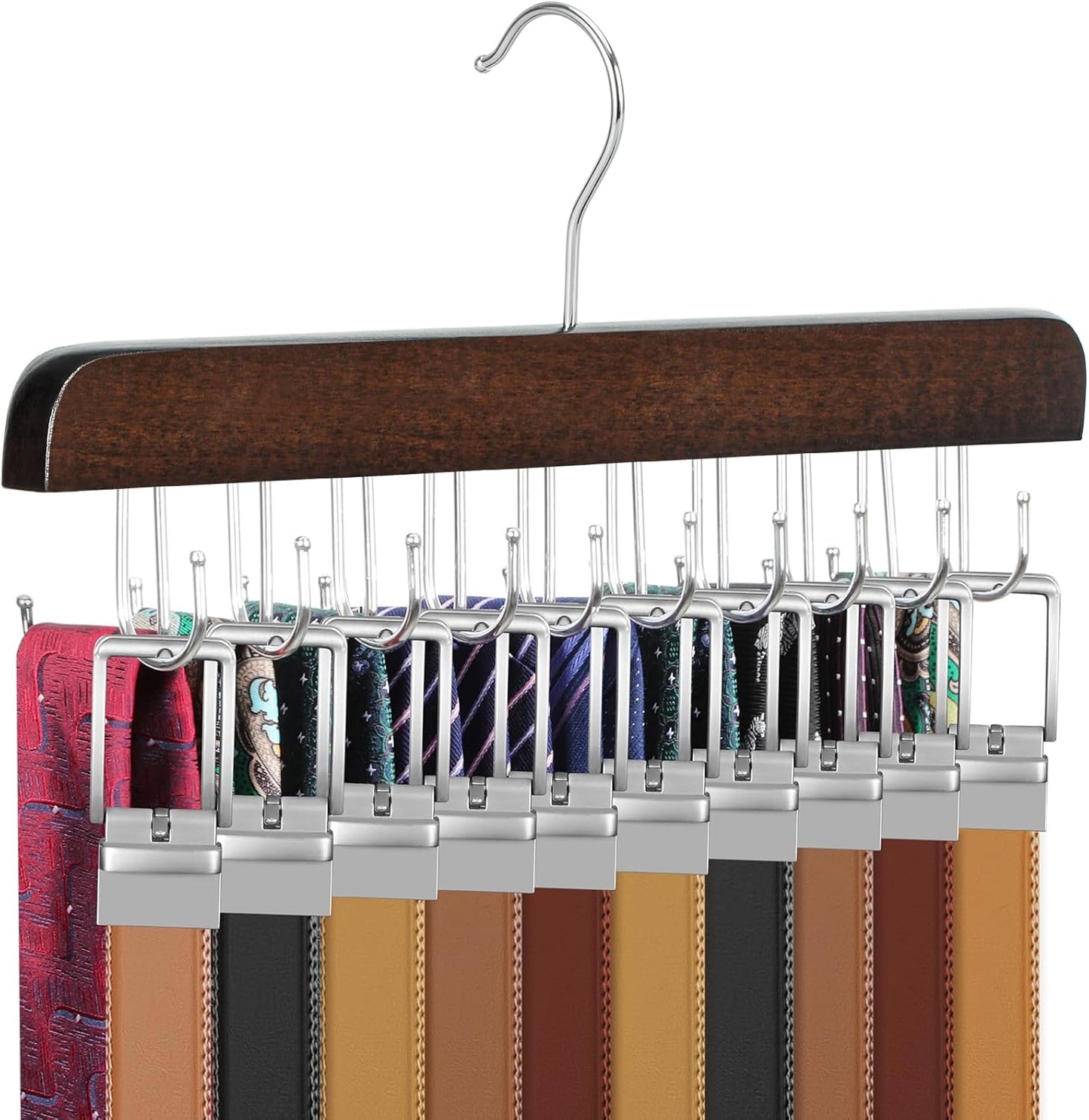 TOPIA HANGER 20 Hooks Belt Tie Hanger Space Saving for Closet, 2 IN 1 Belt Ties Racks Max 30 Belts with 30 Ties Capacity, Curved with Flat Hooks for Belts,Ties,Bras,Closet Organizers and Storage CT69A