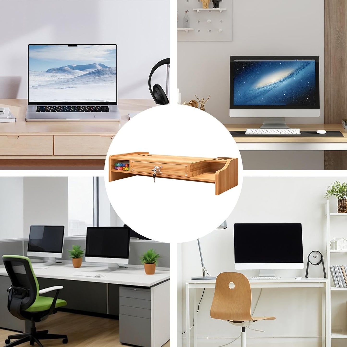 Computer Monitor Stand,Wooden Desktop Organizer Shelf - Desktop Organizer With Drawer,for Laptop Printer PC TV Screen Pen Home Dorm Hotel Restaurant Apartment