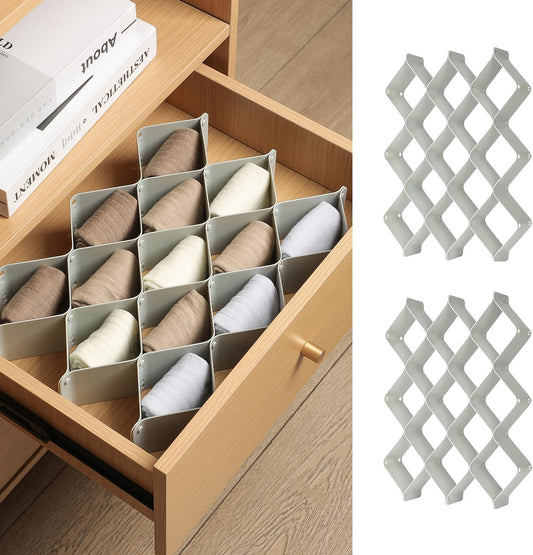 ROUFA Sock Drawer Organizer for Dresser, Honeycomb Underwear Dividers for Women, Panty Separator for Bras, Socks, Belt and Leggings (2 Sets/12pcs,Grey)