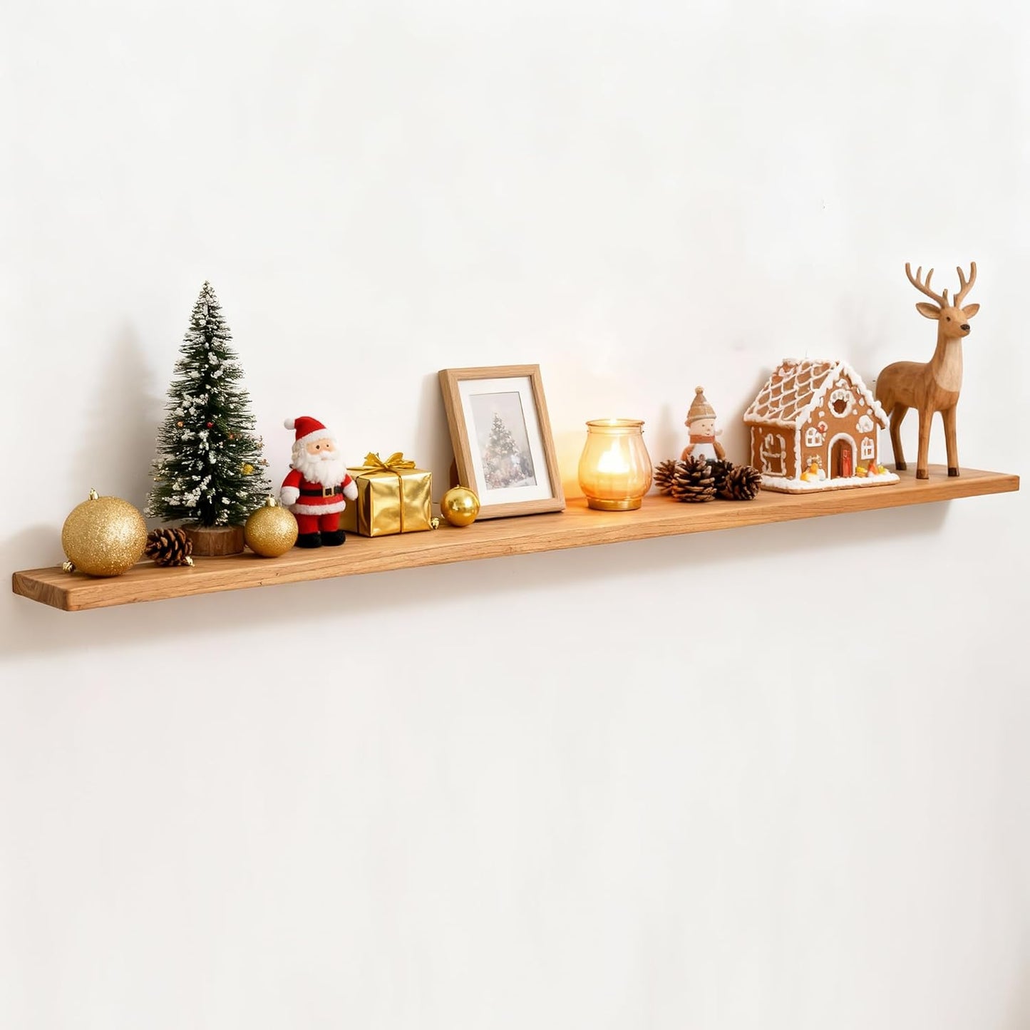 Fun Memories 72 Inch Floating Shelves for Wall, Solid Elm Wood Wall Shelf for Home Decor, Heavy-Duty Hardwood Floating Shelf for Bedroom, Bathroom, Living Room, Set of 1