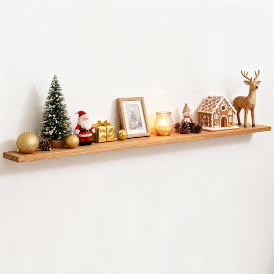 Fun Memories 72 Inch Floating Shelves for Wall, Solid Elm Wood Wall Shelf for Home Decor, Heavy-Duty Hardwood Floating Shelf for Bedroom, Bathroom, Living Room, Set of 1