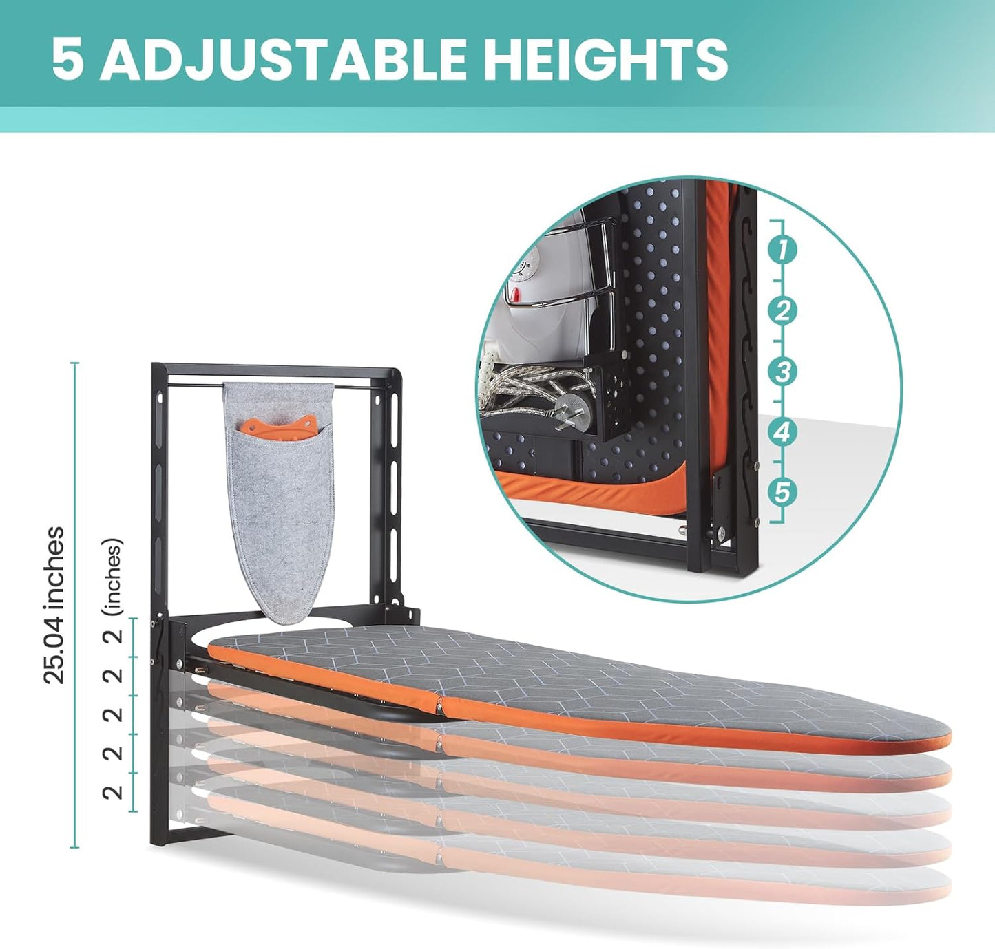 Wall Mounted Ironing Board with Iron Holder, 42 X 14 Compact Mount Foldable Ironing Board for Small Spaces, Space Saving with Cotton Fabric Cover and Silicone Iron Rest
