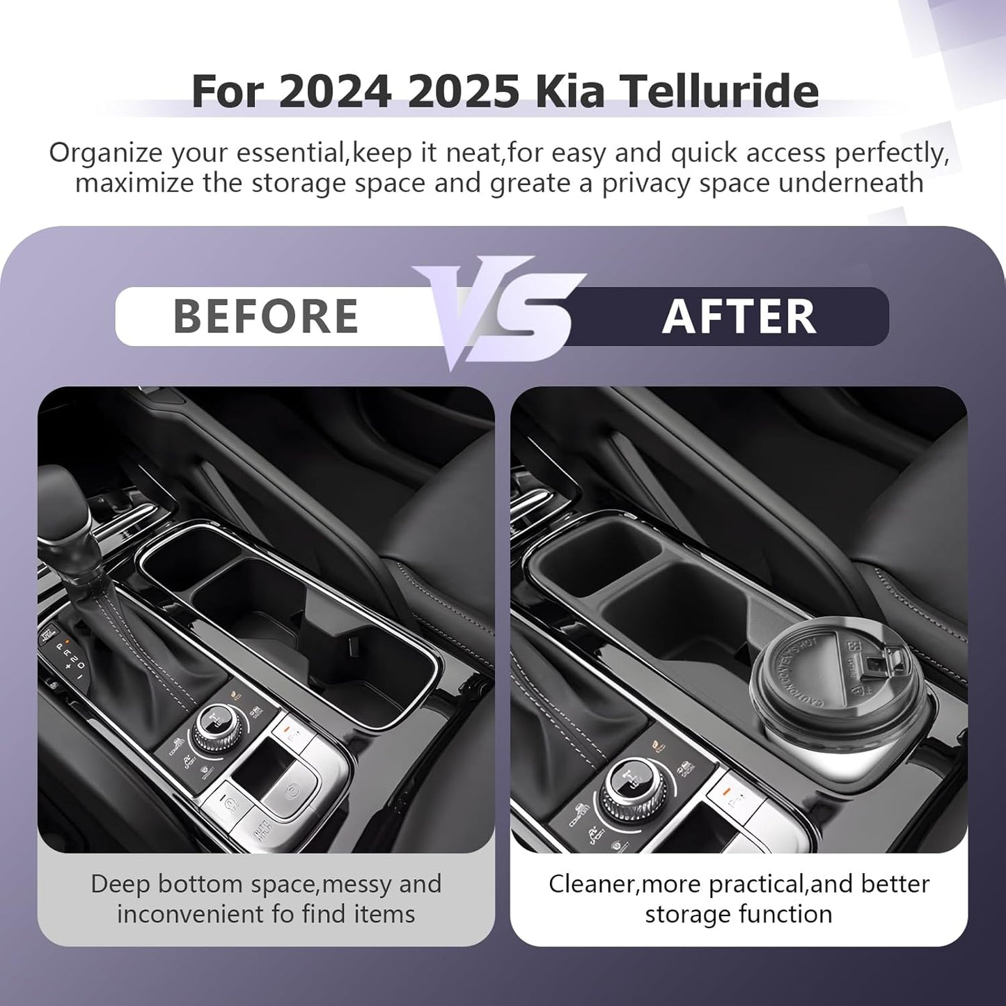 LUWU Cup Holder Compatible with 2020 2021 2022 2023 2024 2025 Kia Telluride Center Console Organizer Drink Holder Replacement for 2025 Kia Telluride Accessories (Compatible with 2020-2025 Telluride)