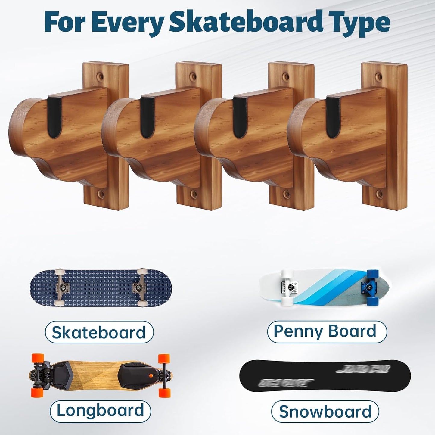 Skateboard Wall Mount, Wooden Horizontal Skateboard Rack Wall Hanger Display and Storage