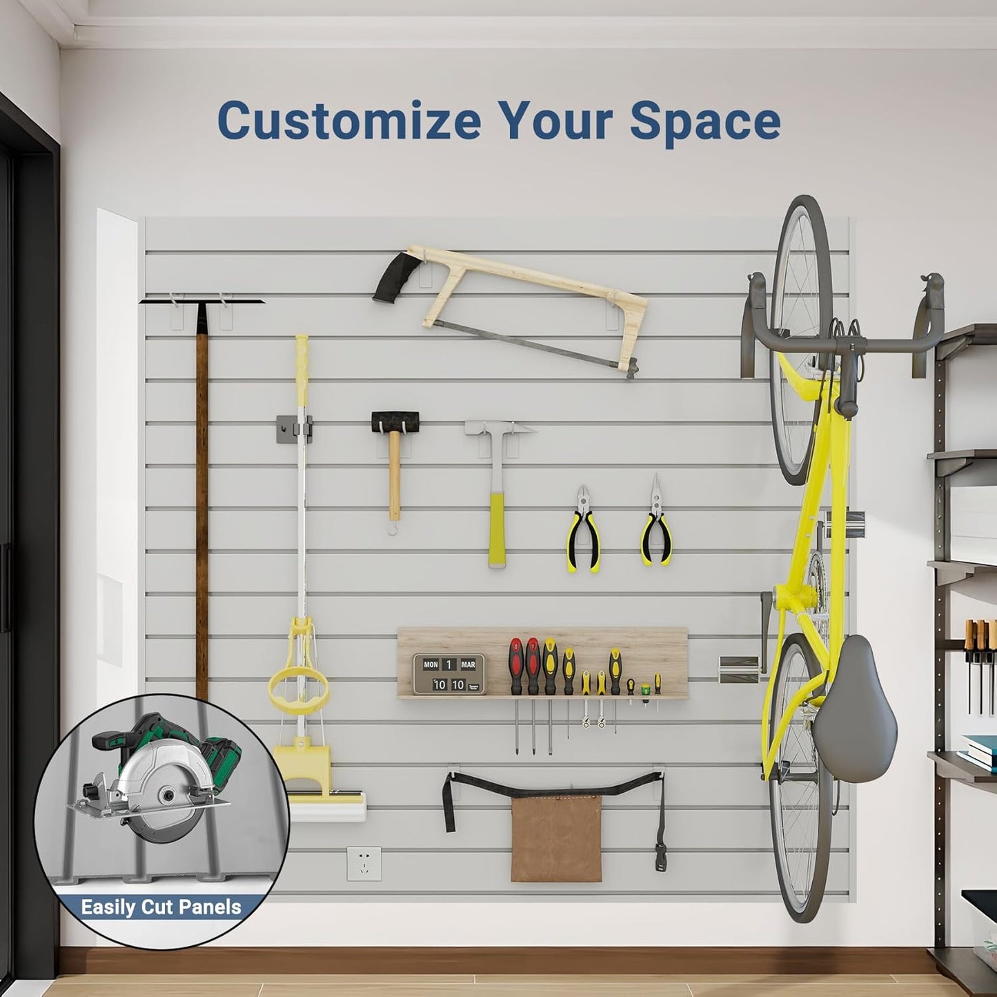 Slatwall Panel 4 FT x 4 FT, Interlocking Slat Wall Paneling, Wall Mounted PVC Wallpanel, Suitable for Garage Storage and Organizer, Slatwall Board, Shelves - Grey
