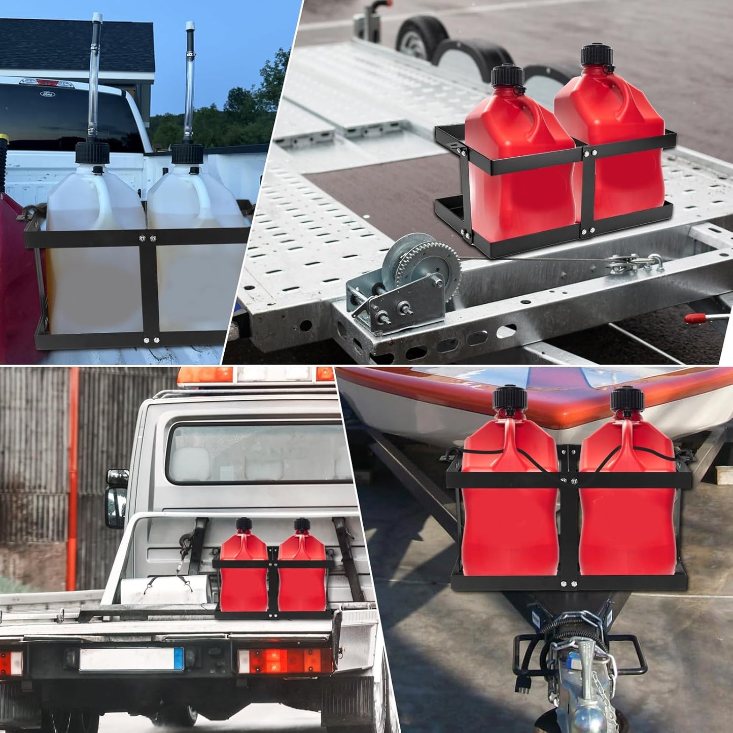 Fuel Jug Container Holder,Gas Can Holder For Trailer,with 4 Fixed Columns and Straps,Fits Two 5 Gallon Gas Can,Compatible With VP Racing Fuel Jug 5.5 Gallon