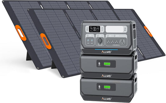 ALLWEI 2400W Portable Power Station (Surge 4800W) with 2x400W Solar Panel and 2x2048Wh Expansion Battery Included, 4 AC Outlet, LiFePO4 Battery Backup Generator for RV Camping Emergency Outdoor Home