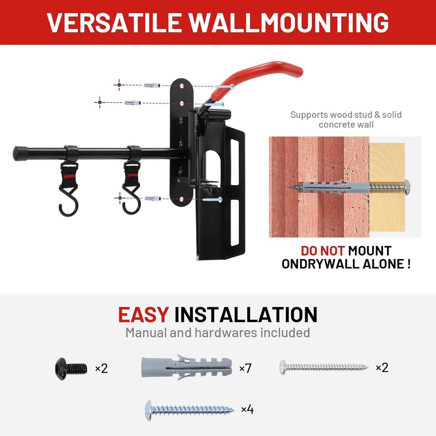 Swivel Bike Wall Mount, Bike Hangers for Garage, Space-Saving Vertical Bike Rack, Sturdy Bike Storage Rack Holds Up to 66lbs with No-scratch Protection, Easy to Install, 4 Pack