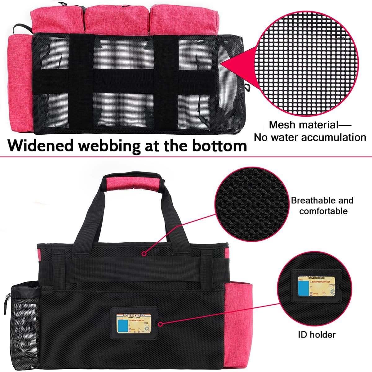 Large Cleaning Caddy Bags Pink with Sturdy Support Board, Cleaning Organizer with Detachable Dividers, Cleaning Supply Tote with Adjustable Shoulder Strap & Waist Belt for Cleaners Housekeepers